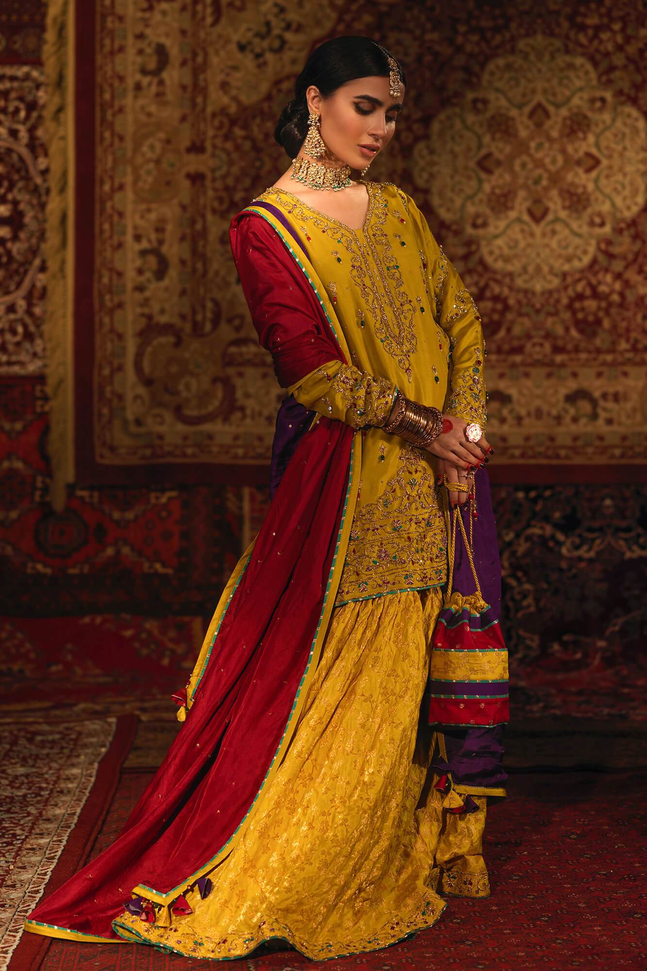 Lime Green Zardozi PK Raw Silk Gharara (3-Piece) - Image 4