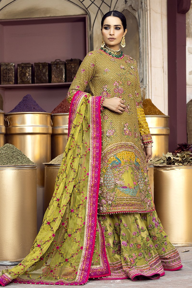 Pakistani Green Hand-Embellished Silk Gharara Set (3-Piece) - Image 4