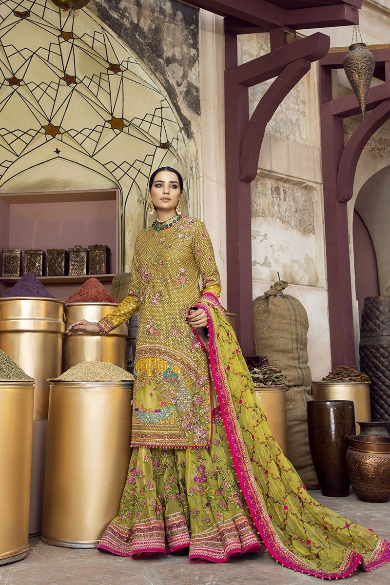 Pakistani Green Hand-Embellished Silk Gharara Set (3-Piece) - Image 7