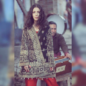 Bottle Green Embroidered Velvet Gharara (2-Piece) - Image 3