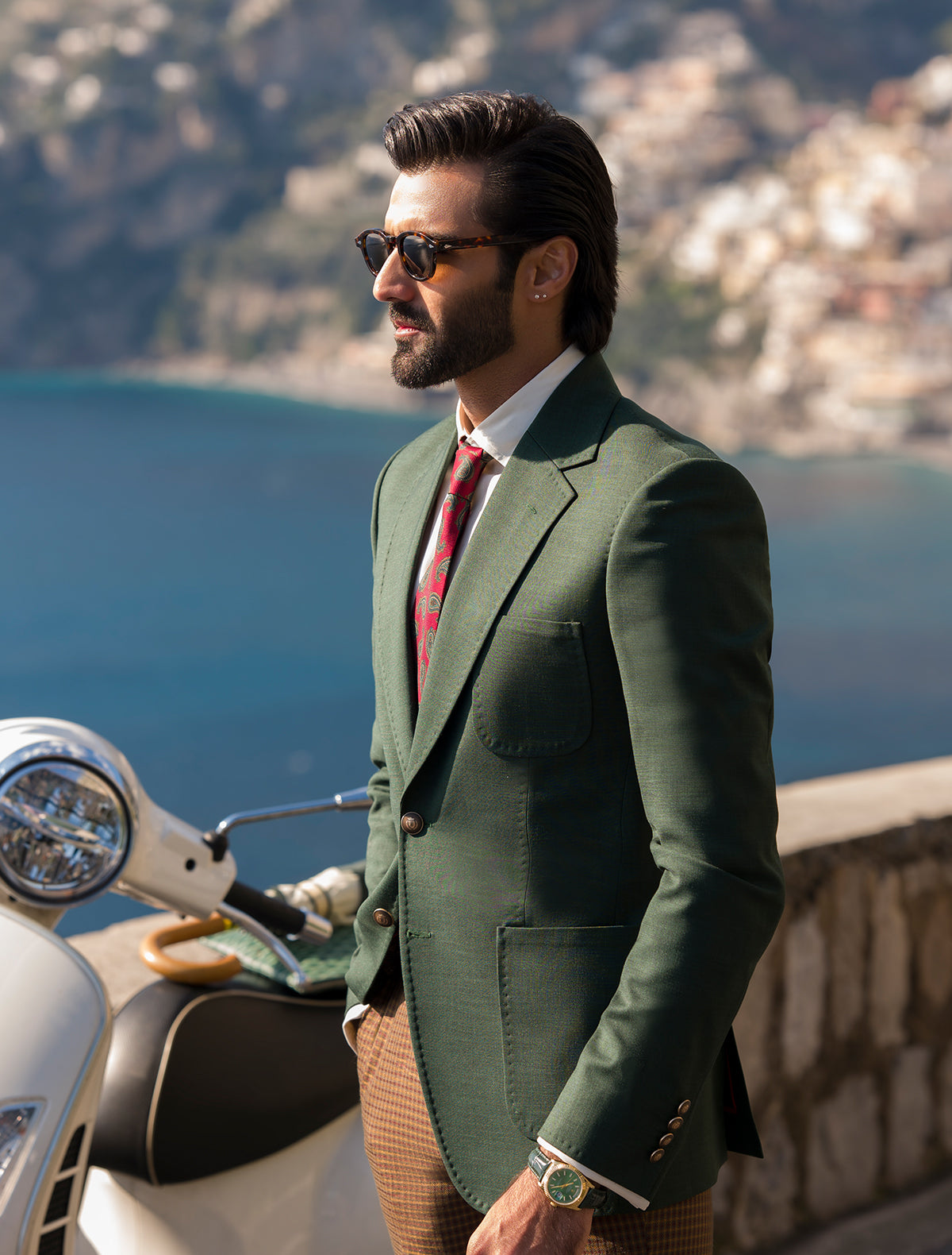 Deep Green Hand-Stitched Wool-Blend Jacket (1-Pc) - Image 1