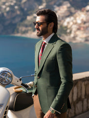 Deep Green Hand-Stitched Wool-Blend Jacket (1-Pc) - Image 2