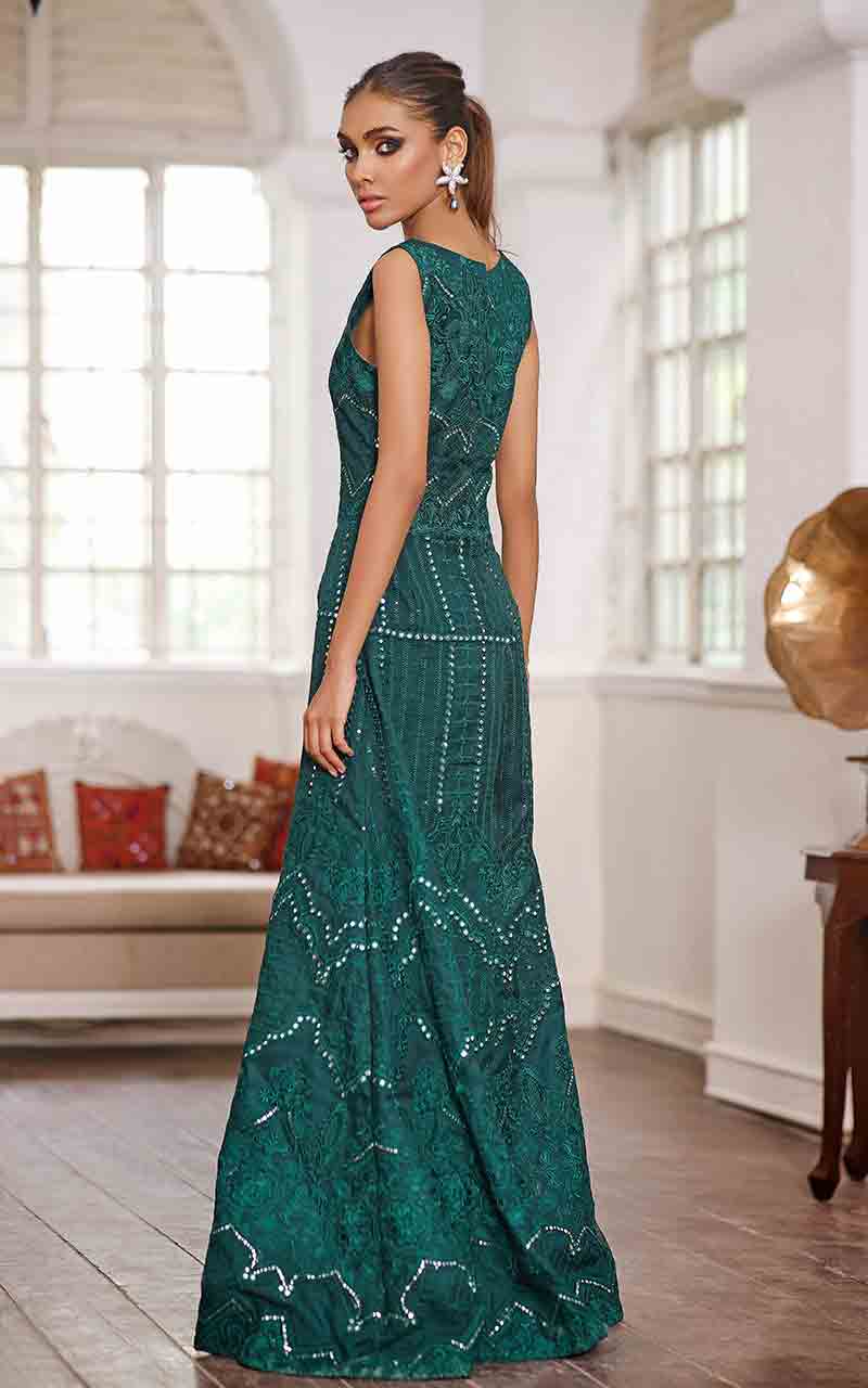 Pakistani Bottle Green Embroidered Organza Flared Jumpsuit (1-Pc) - Image 2