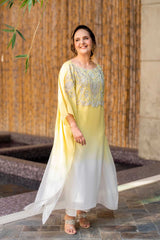 Sorbet Green to Off-White Crystal Georgette Kaftan (2-Piece) - Image 3