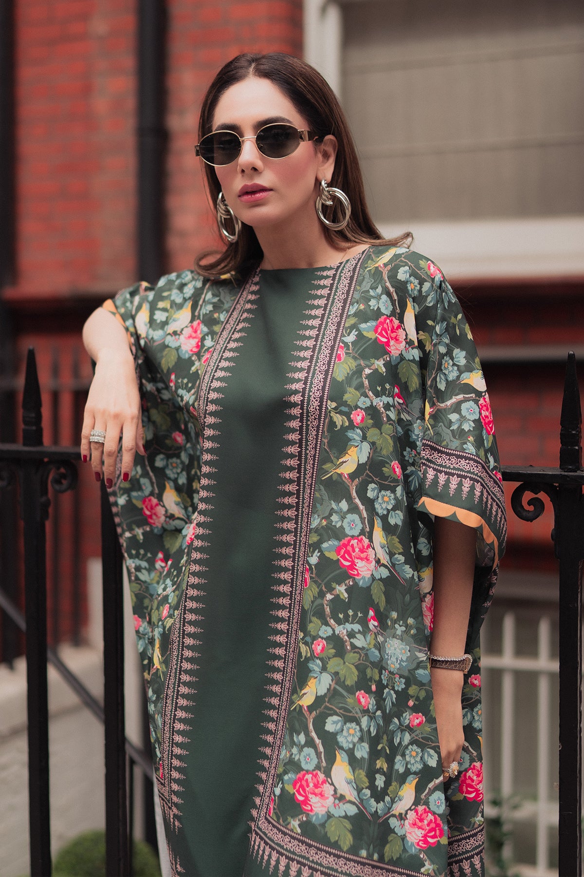 Pakistani Green Printed Georgette Kaftan (1-Pc) - Image 4