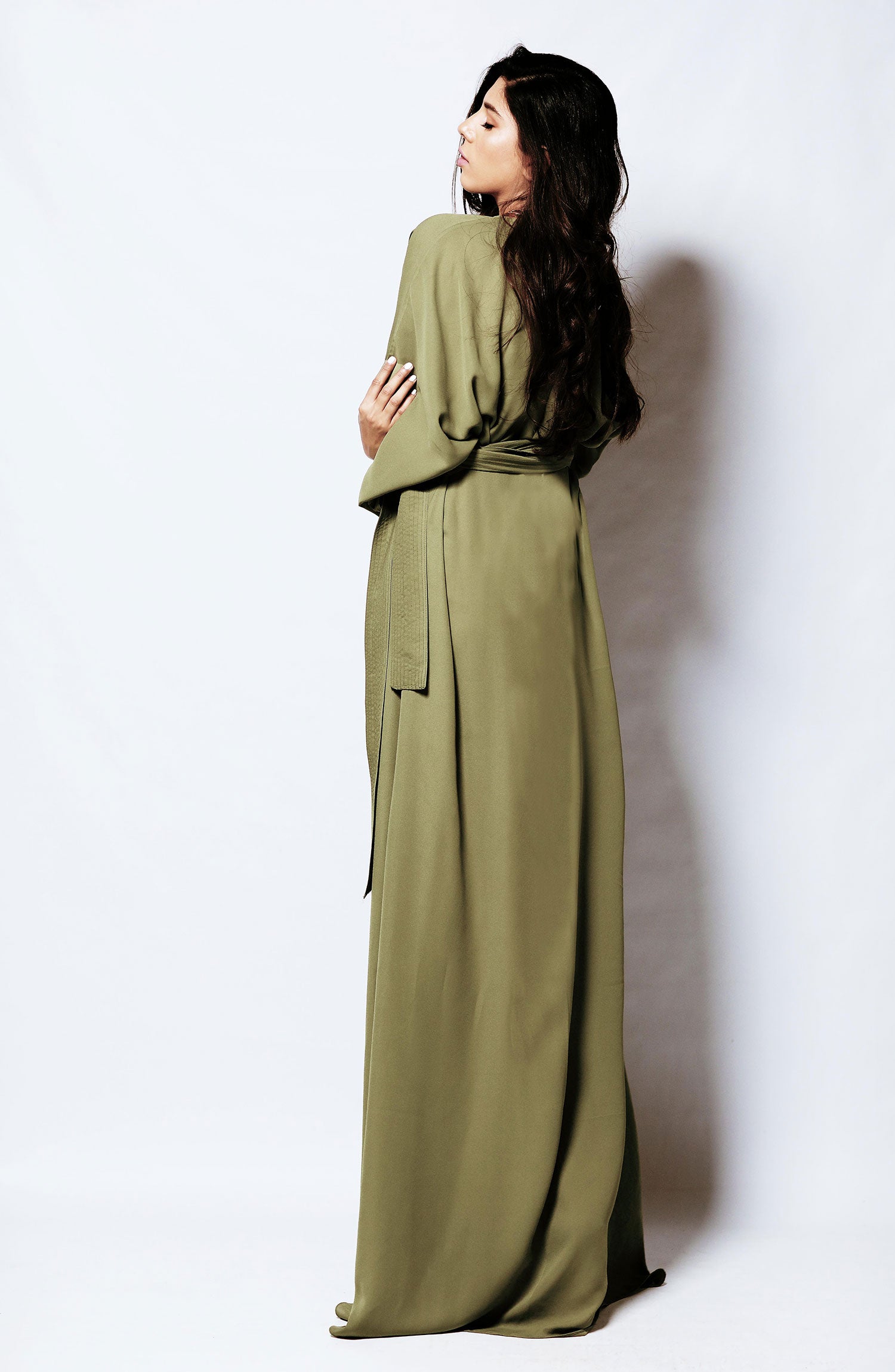 Sage Green Georgette Chiffon Kaftan Maxi (2-Piece) - Image 3