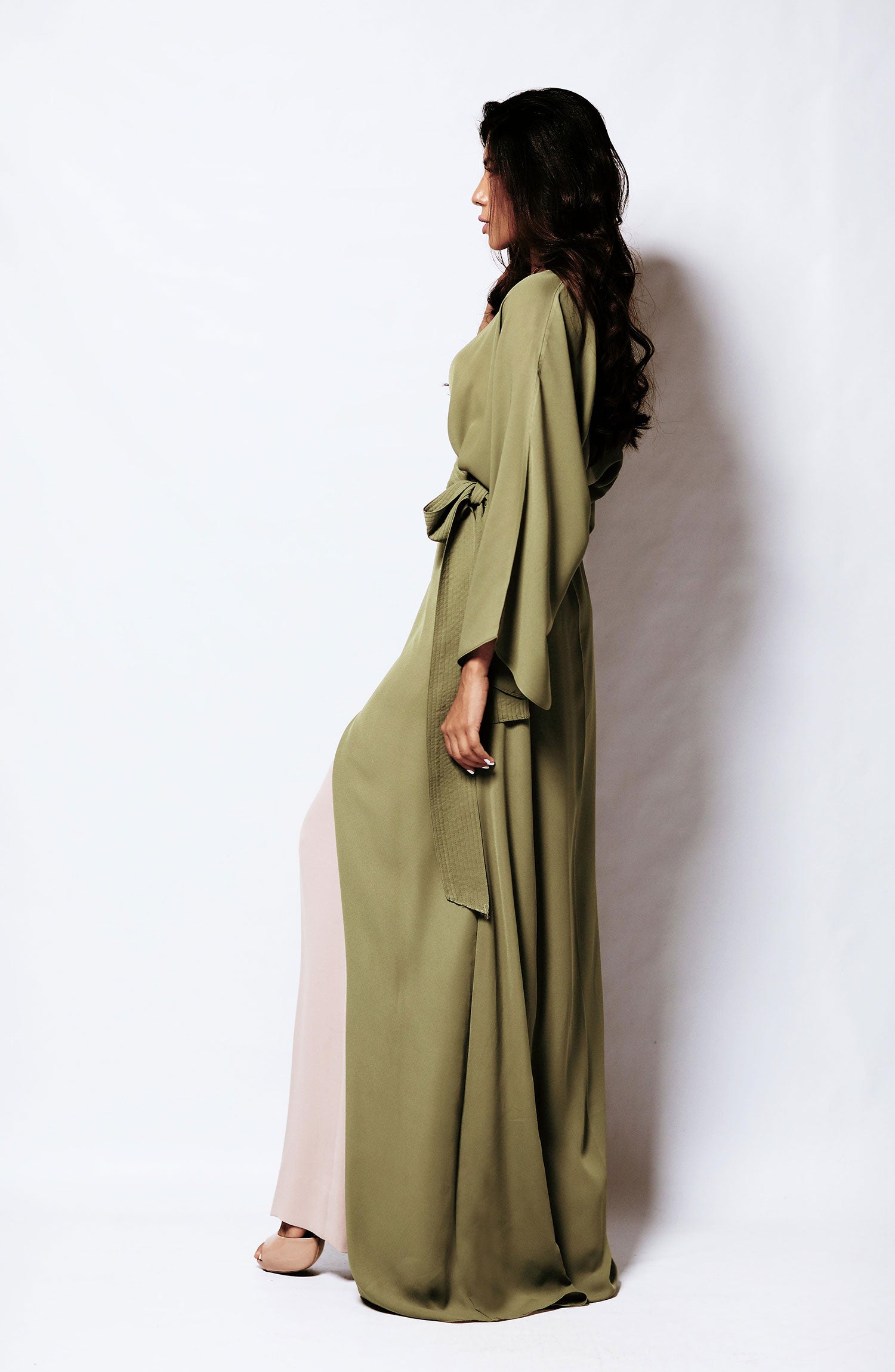 Sage Green Georgette Chiffon Kaftan Maxi (2-Piece) - Image 4