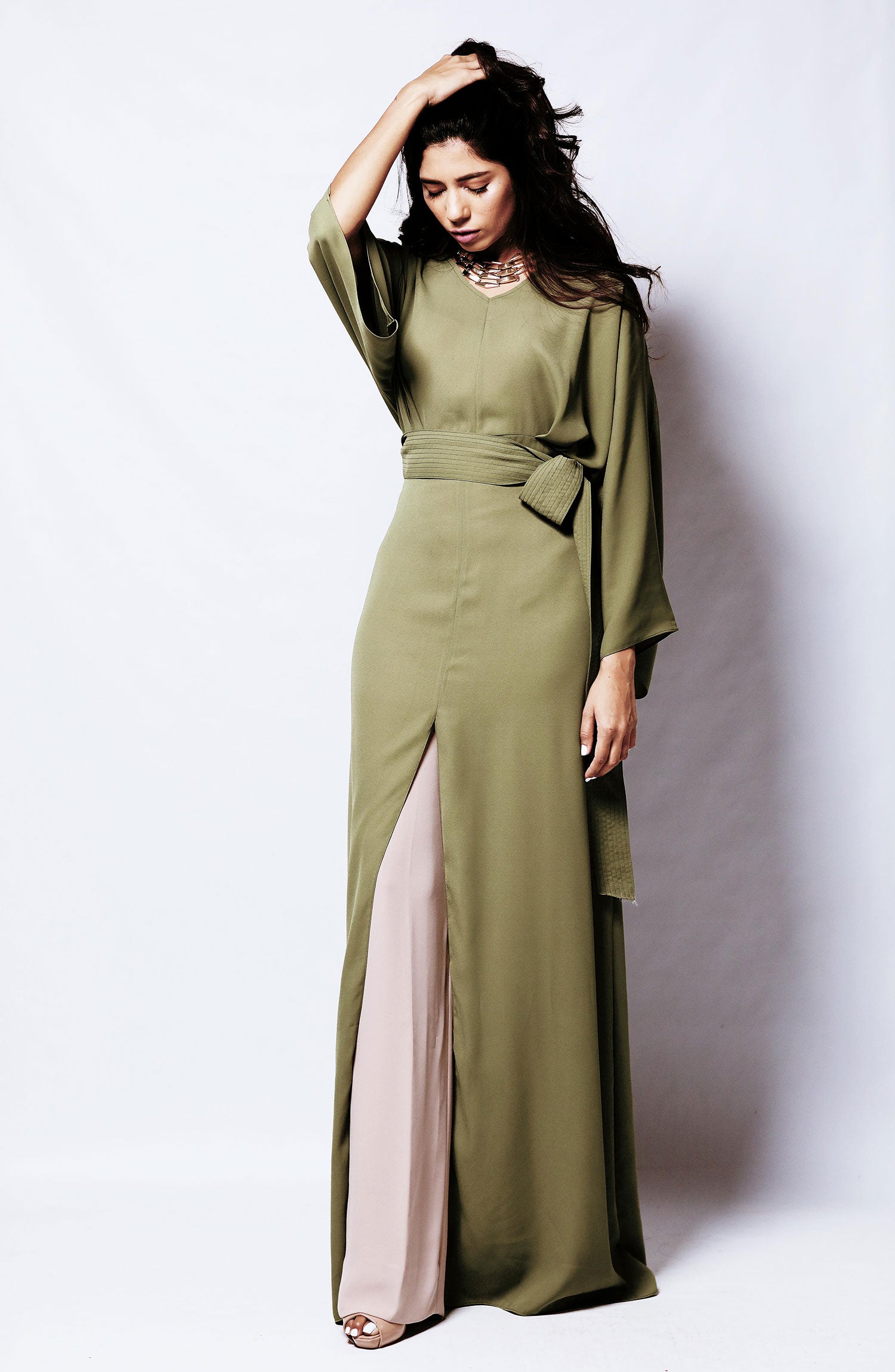 Sage Green Georgette Chiffon Kaftan Maxi (2-Piece) - Image 5