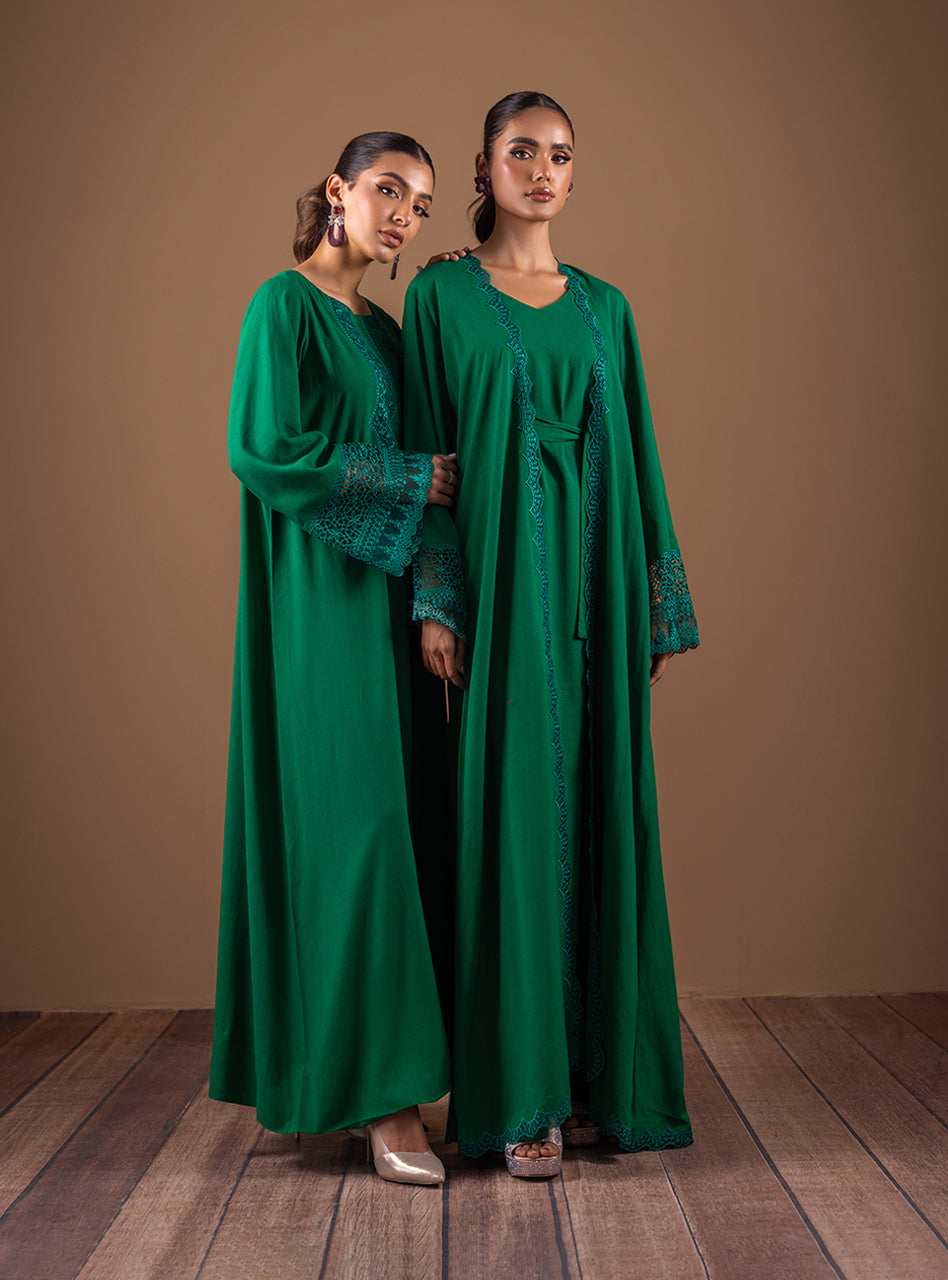 Emerald Green Lace Irish Linen Kaftan (2-Piece) - Image 6