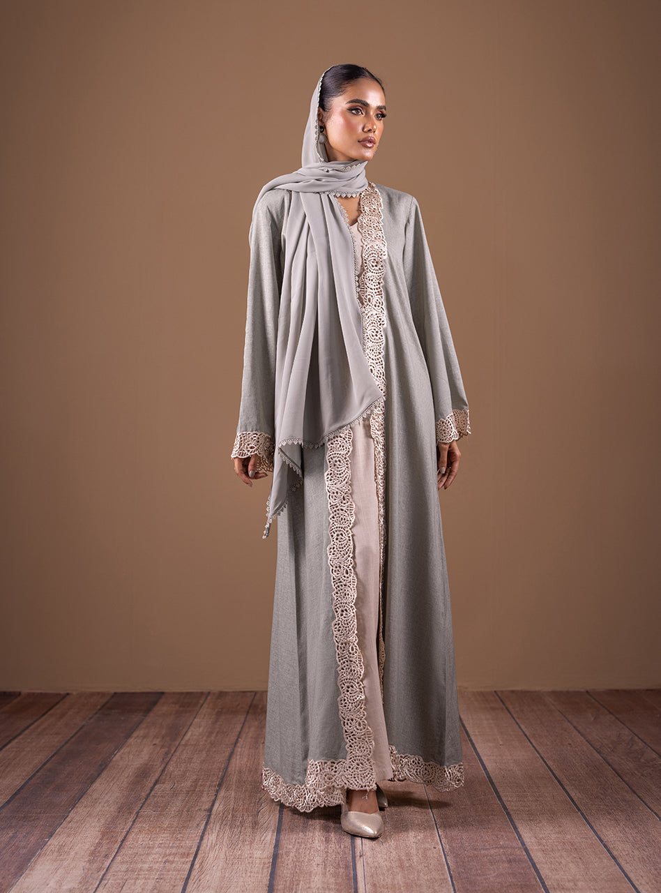 Sage Crochet Lace Linen Kaftan Jacket (3-Piece) - Image 2