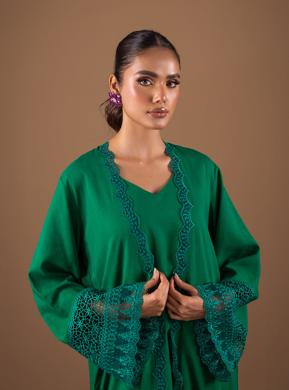 Emerald Lace Irish Linen Kaftan (2-Piece) - Image 2