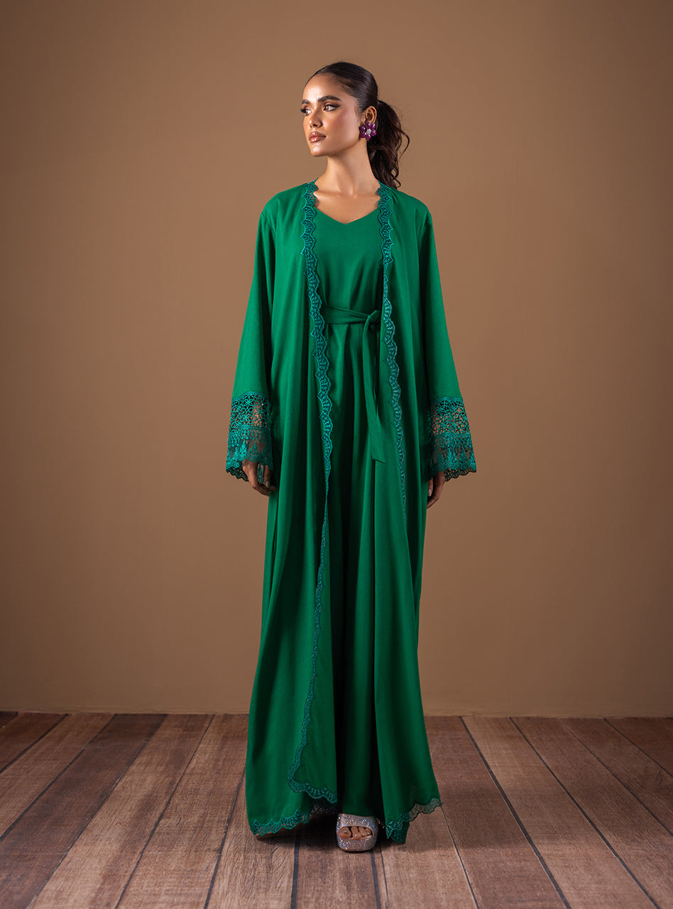 Emerald Lace Irish Linen Kaftan (2-Piece) - Image 4