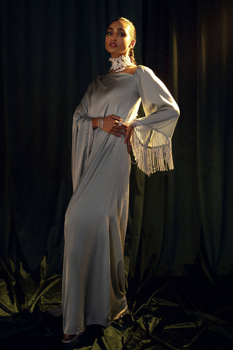 Jade Embellished Pure Satin Silk Kaftan (1-Pc) - Image 1