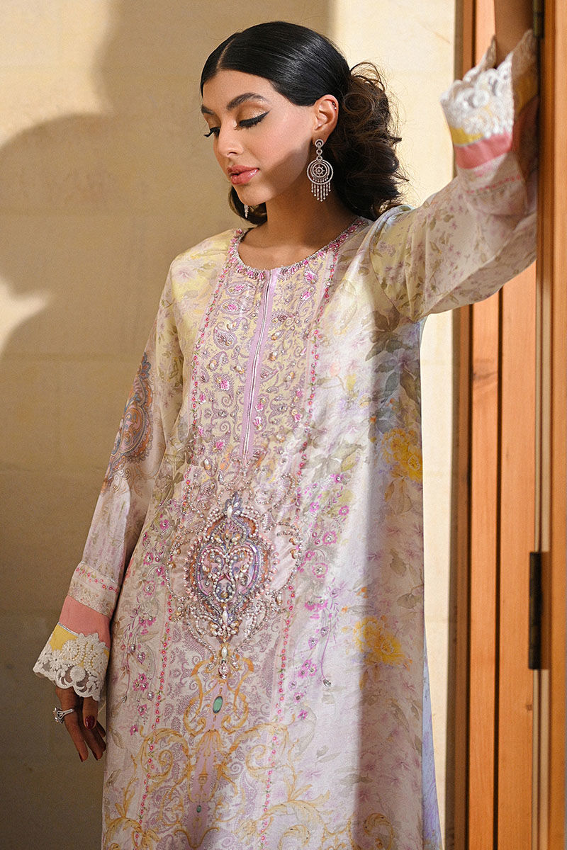 Pakistani Lime and Purple Embellished Silk-Blend Kaftan (1-Pc) - Image 5