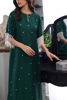 Pakistani Emerald Green Hand-Embellished Silk-Blend Kaftan (1-Pc) - Image 5