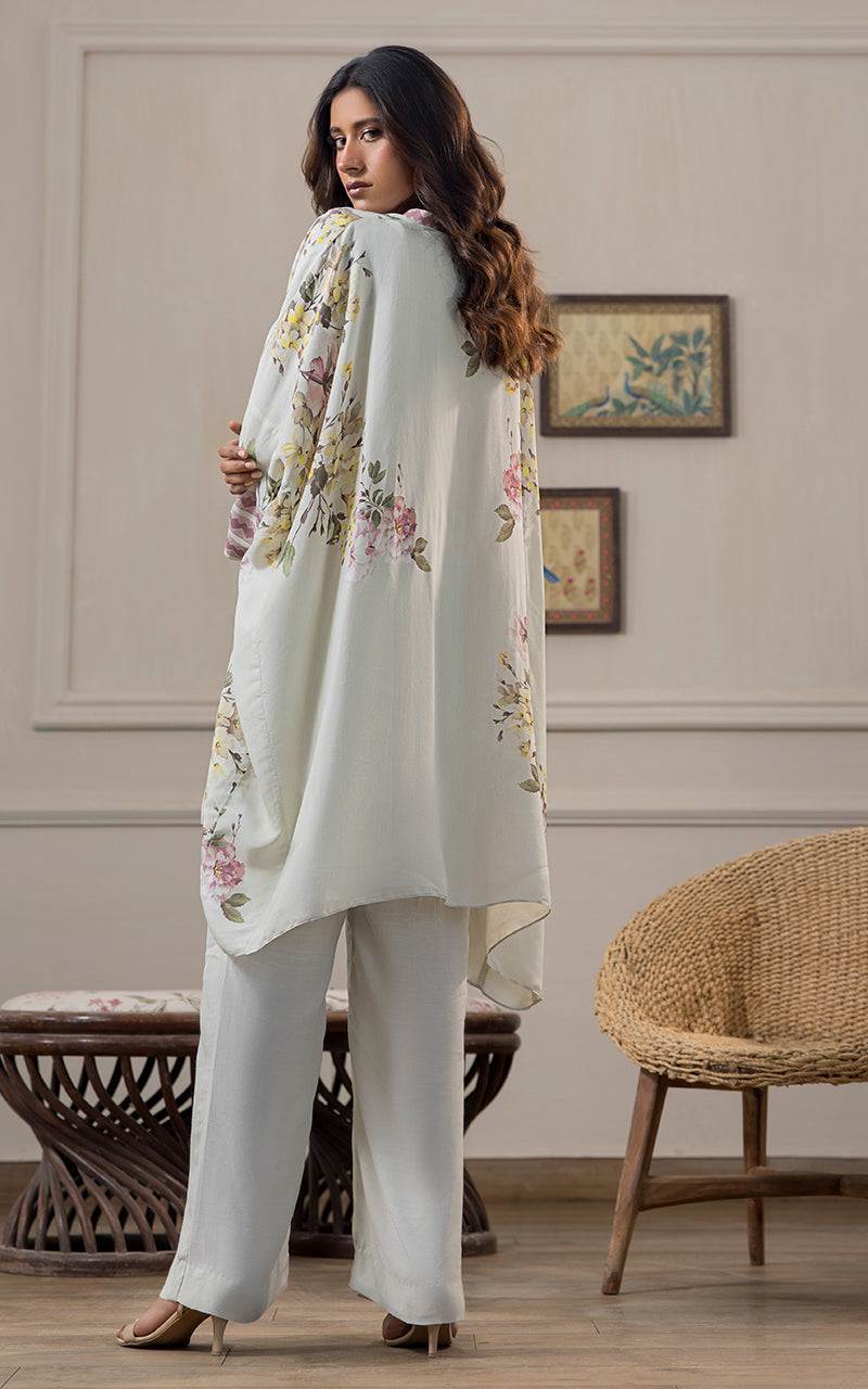 Pakistani Soft Sage Printed Viscose Silk Kaftan (2-Piece) - Image 4