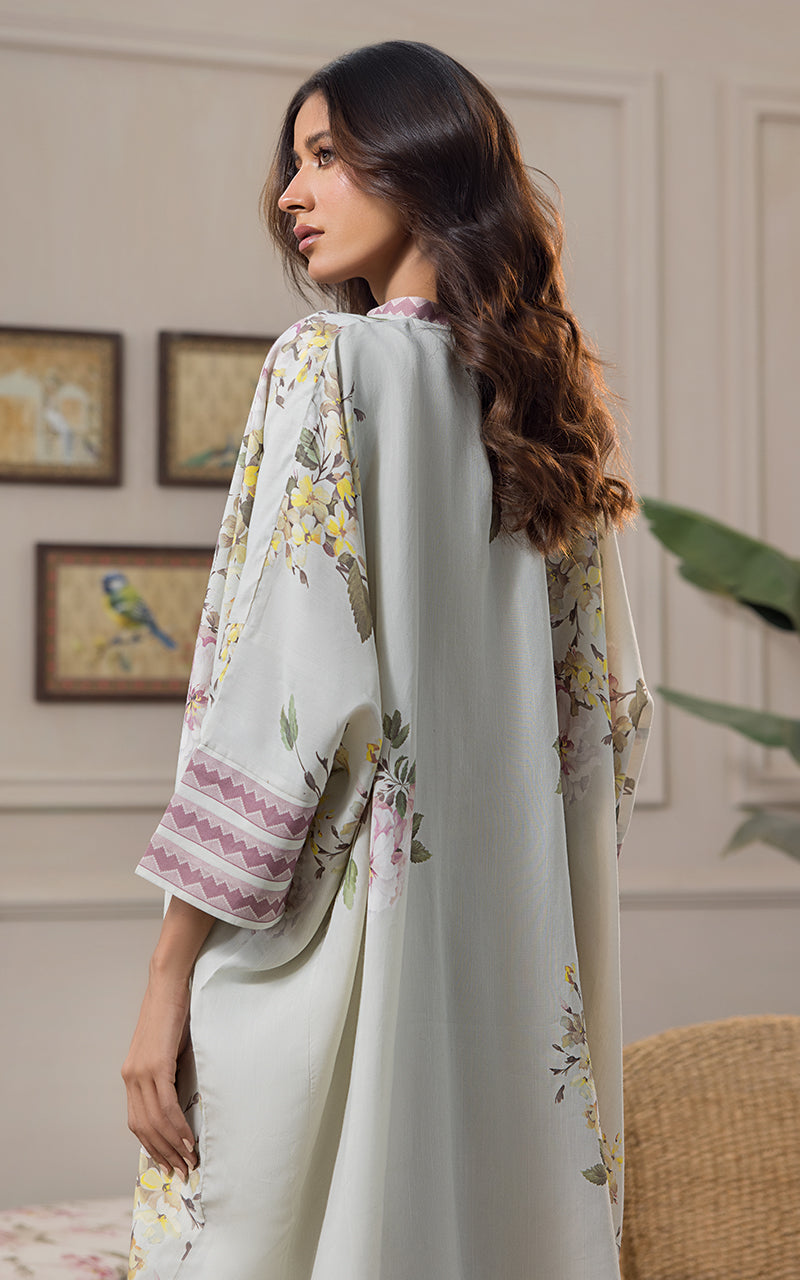 Pakistani Soft Sage Printed Viscose Silk Kaftan (2-Piece) - Image 5
