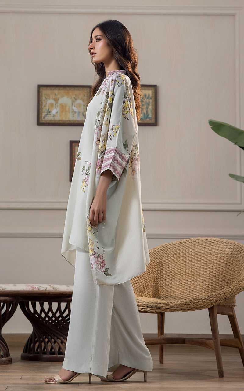 Pakistani Soft Sage Printed Viscose Silk Kaftan (2-Piece) - Image 6