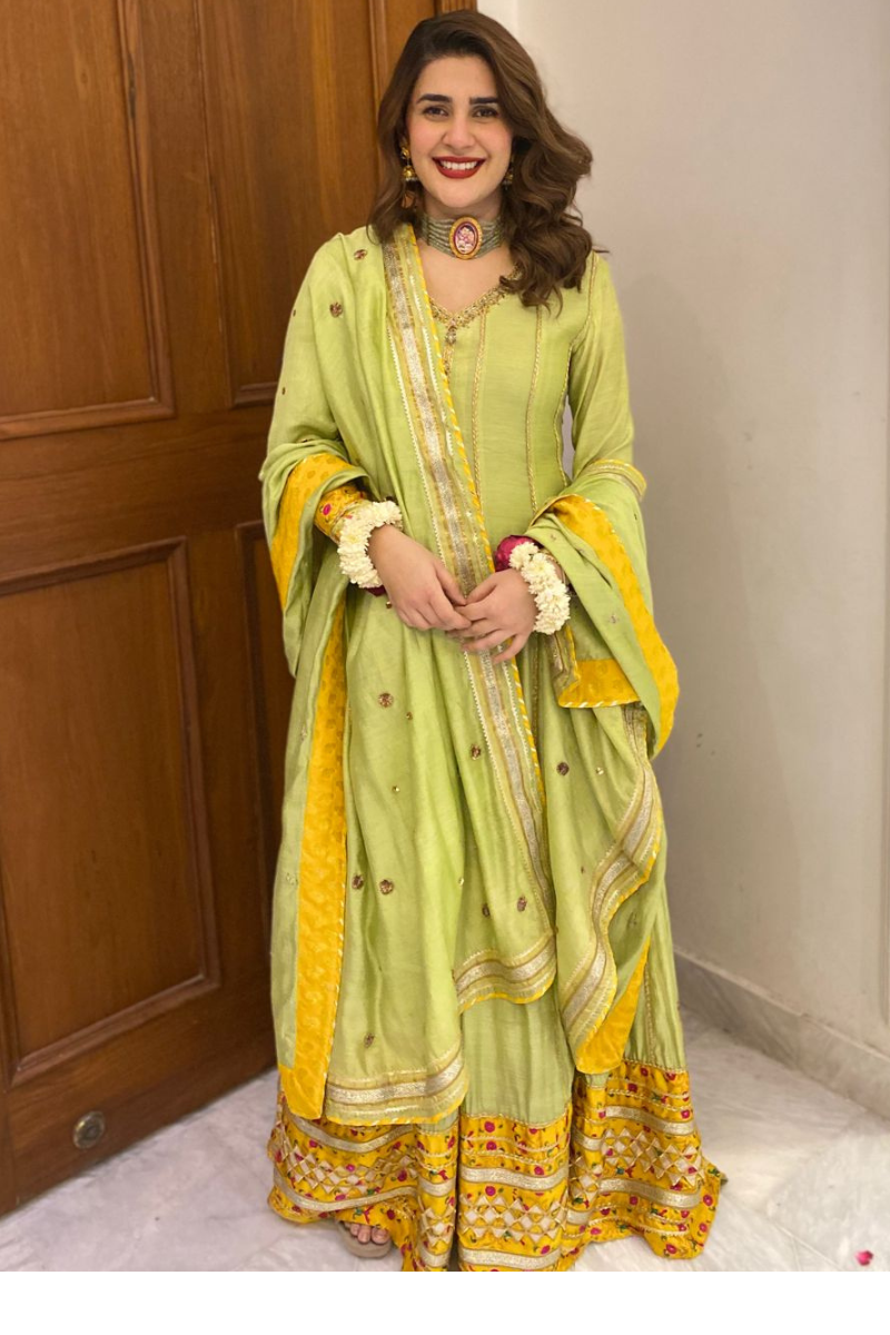 Pakistani Apple Green Embroidered Kora Cotton Kalidaar (3-Piece) - Image 2