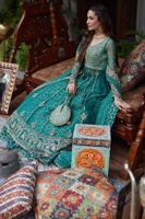 Pine Green Embellished Net Kalidaar (2-Piece) - Image 5