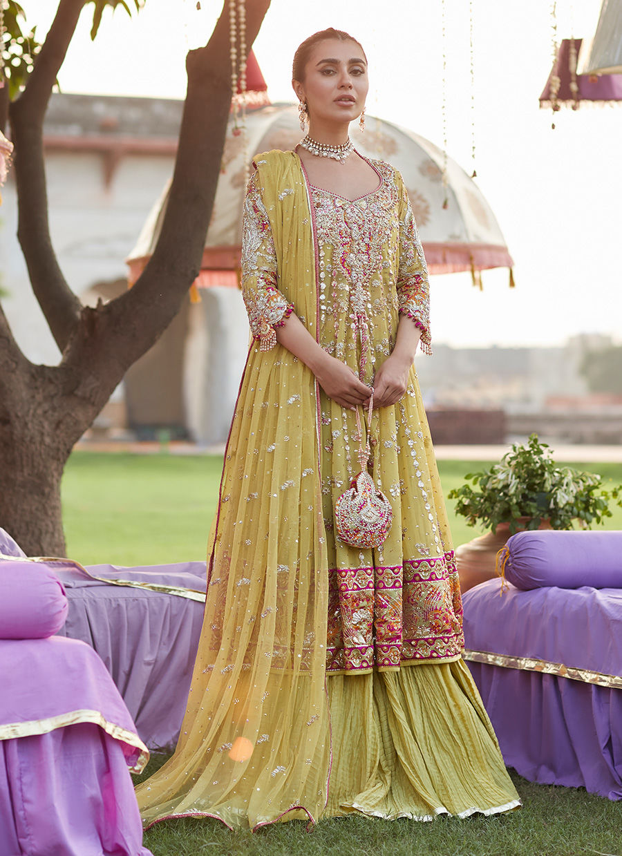 Kiwi Green Zardozi Net Kalidaar (3-Piece) - Image 2