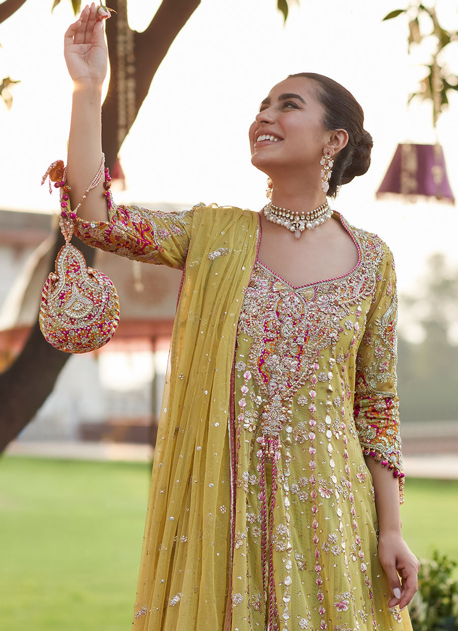 Kiwi Green Zardozi Net Kalidaar (3-Piece) - Image 3