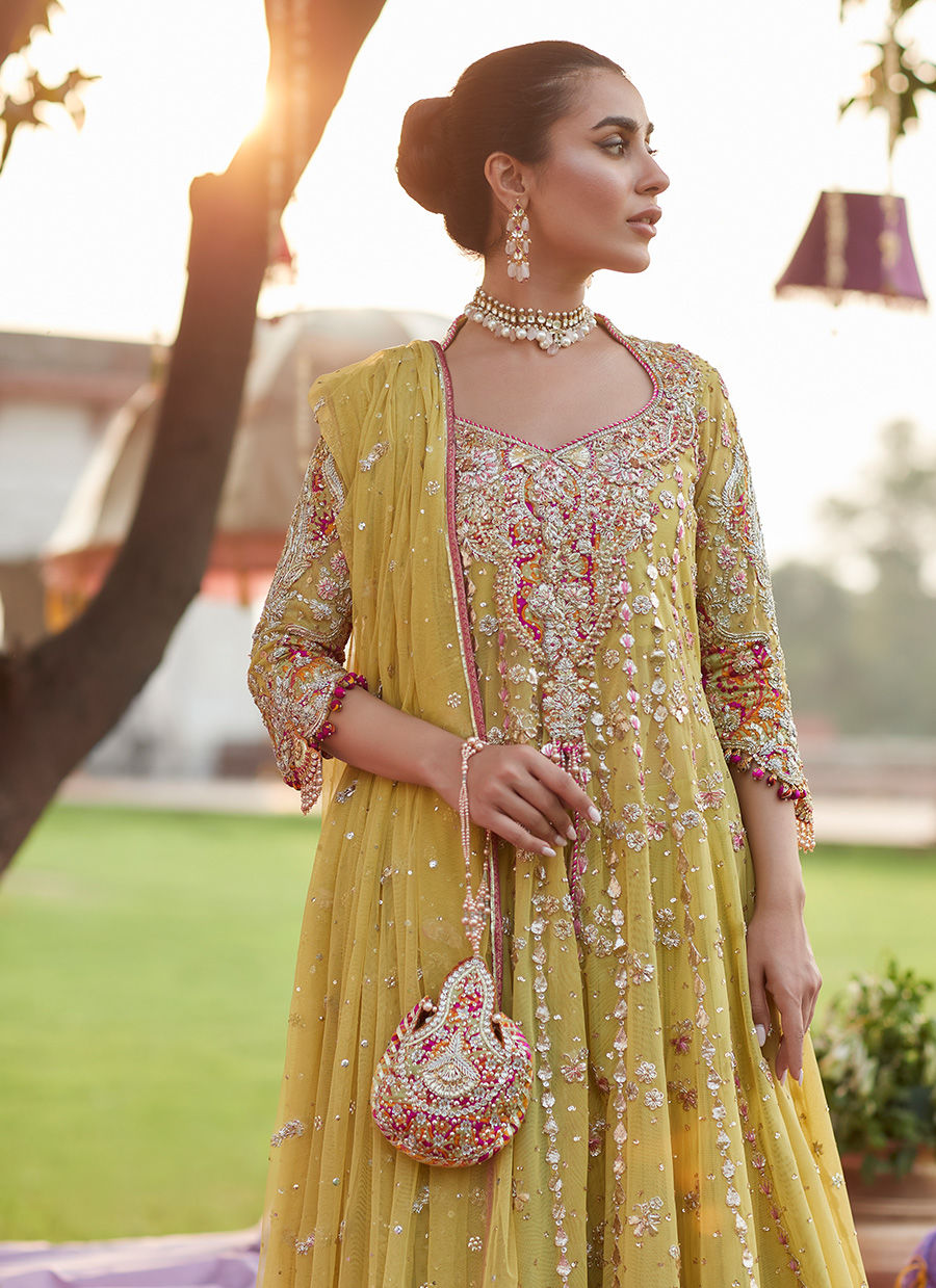 Kiwi Green Zardozi Net Kalidaar (3-Piece) - Image 4