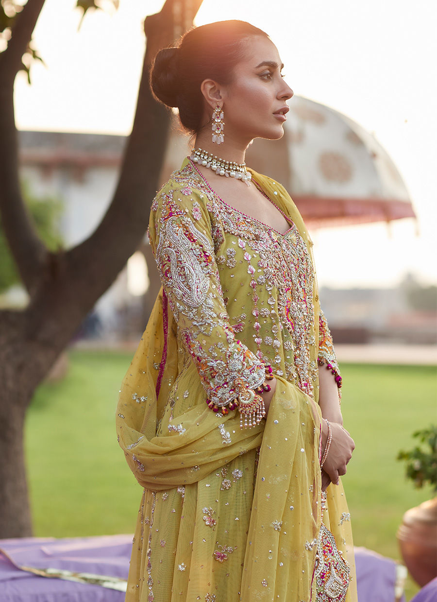 Kiwi Green Zardozi Net Kalidaar (3-Piece) - Image 5