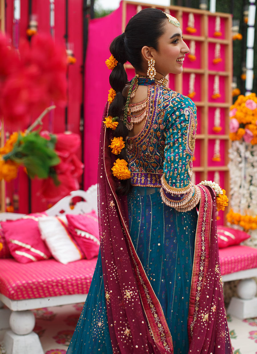 Teal Zardozi Net Kalidaar Dress (2-Piece) - Image 3