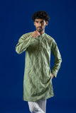 Light Green Embroidered Cotton Kurta (2-Piece) - Image 5