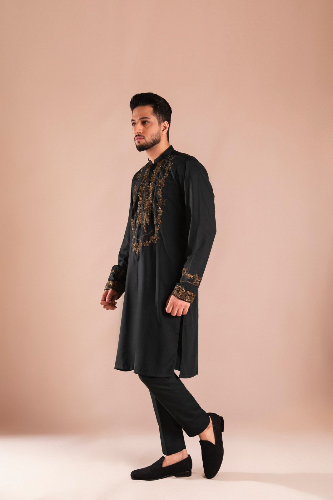 Green Copper Tilla Embroidered Kurta Pajama (2-Piece) - Image 2