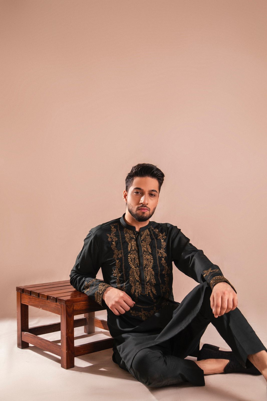 Green Copper Tilla Embroidered Kurta Pajama (2-Piece) - Image 1