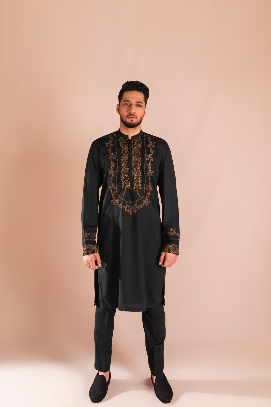 Green Copper Tilla Embroidered Kurta Pajama (2-Piece) - Image 4