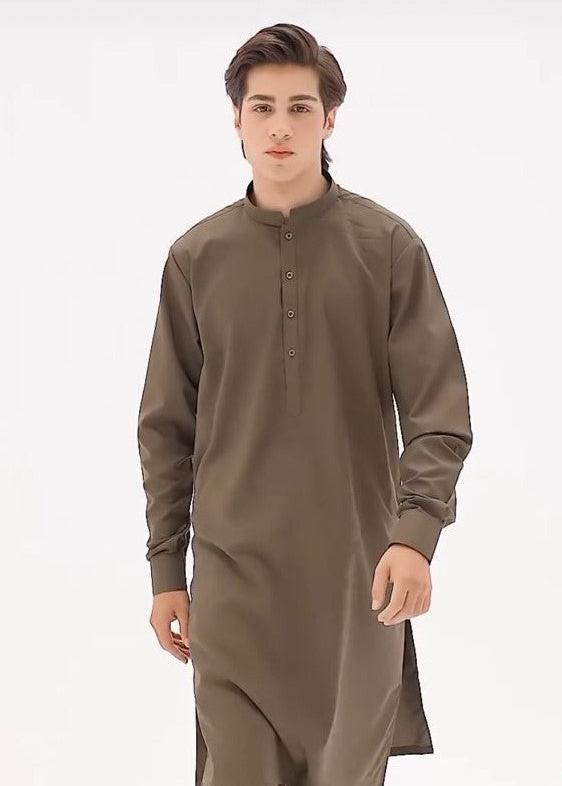 Olive Green Blended Fabric Kurta Pajama (2-Piece) - Image 1