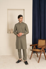 Olive Green Blended Fabric Kurta Pajama (2-Piece) - Image 5