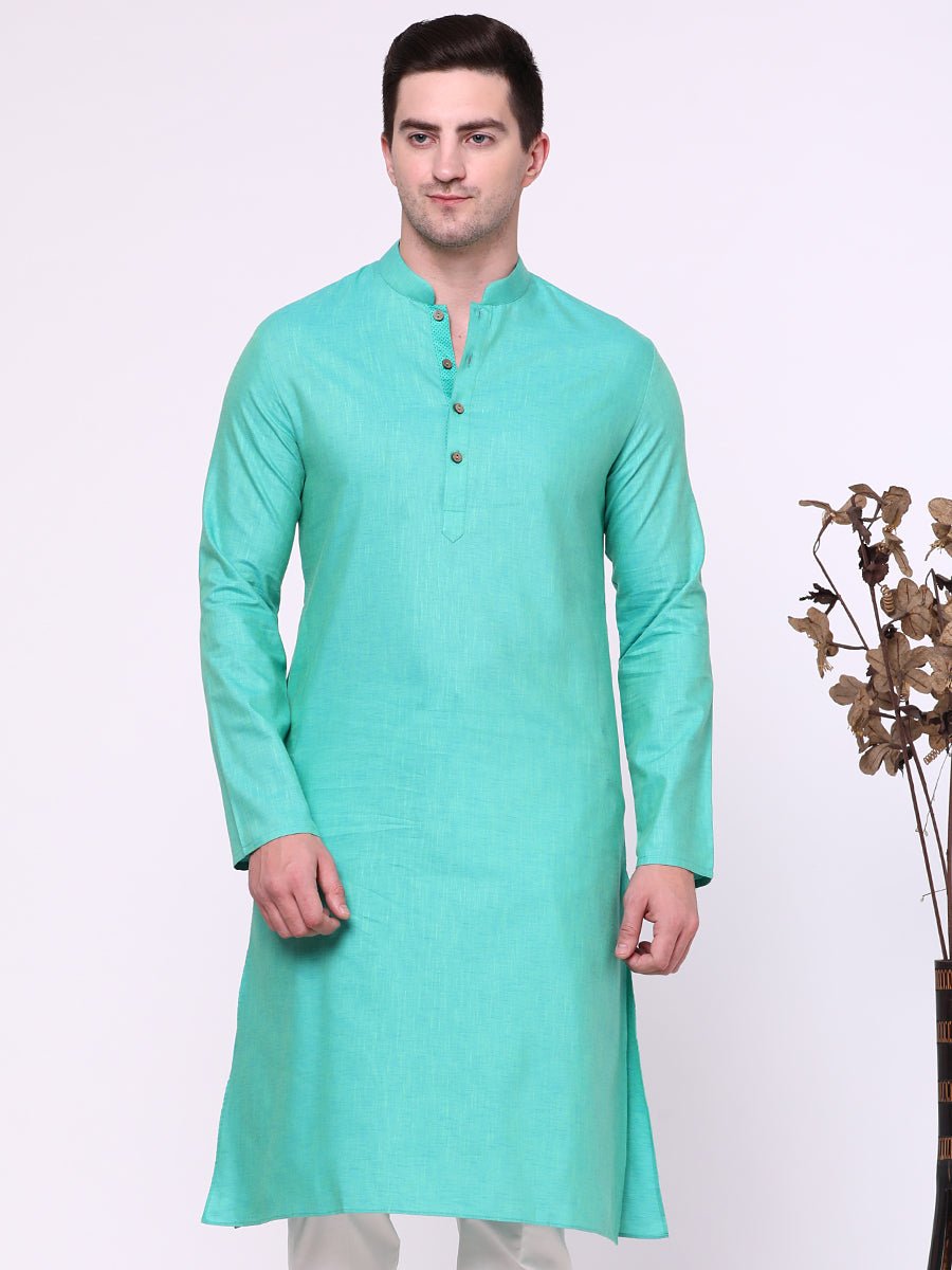 Mint Green Cotton Blend Kurta Pajama (2-Piece) - Image 1