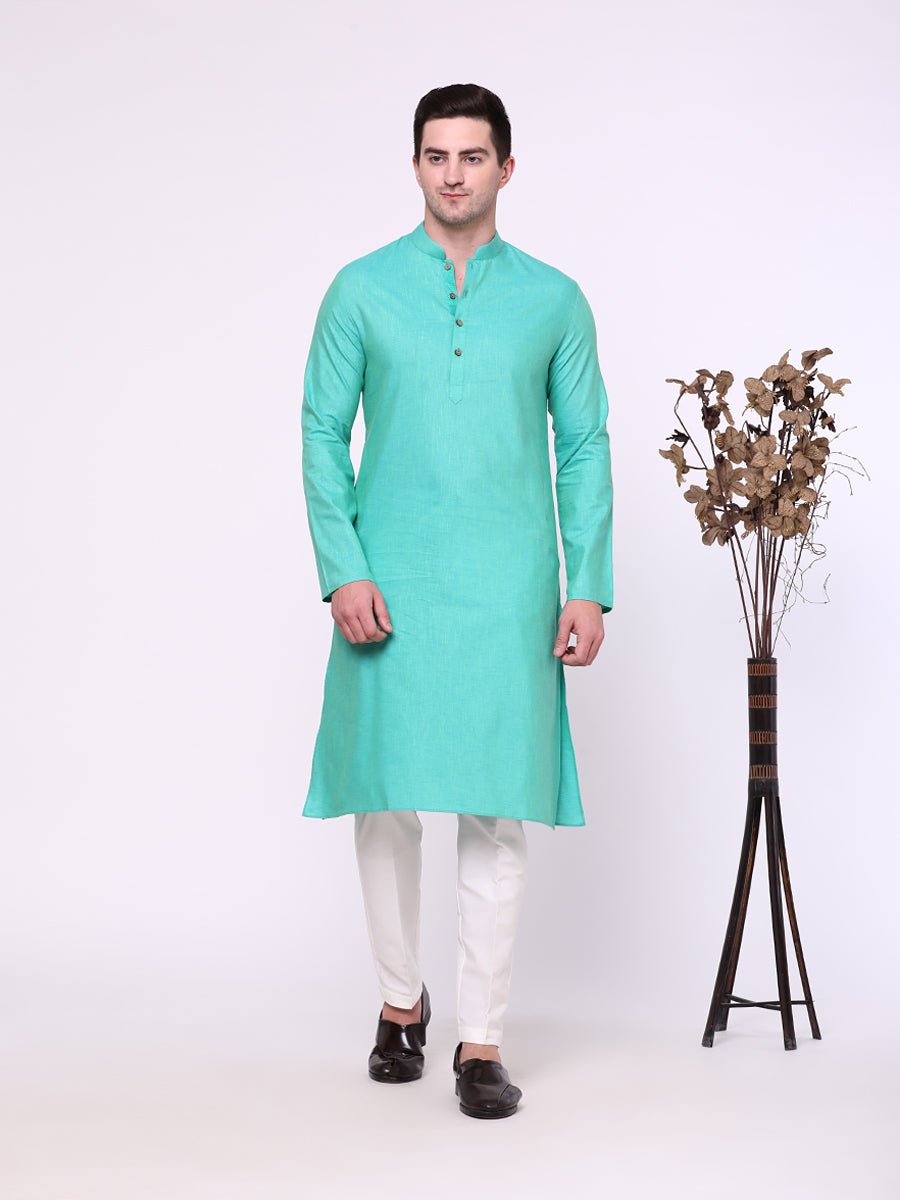 Mint Green Cotton Blend Kurta Pajama (2-Piece) - Image 2