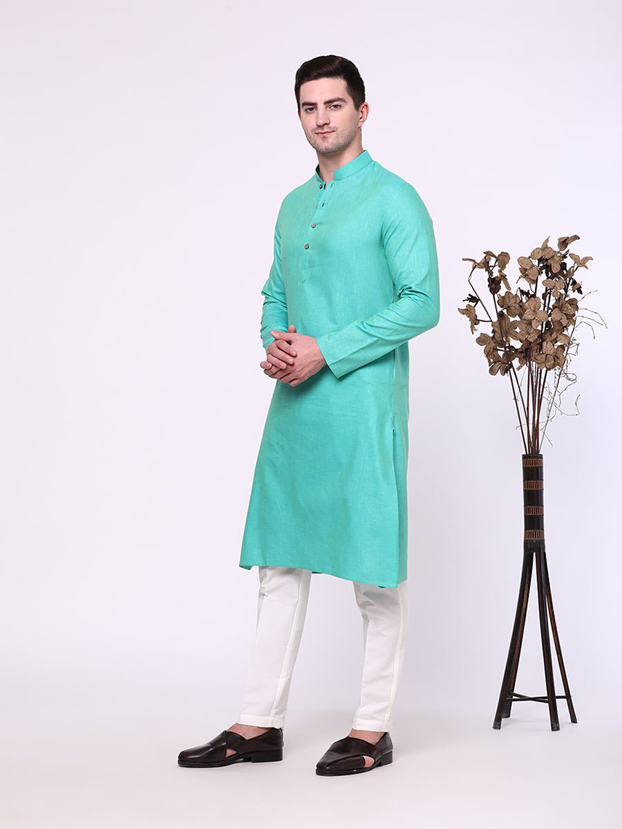 Mint Green Cotton Blend Kurta Pajama (2-Piece) - Image 3