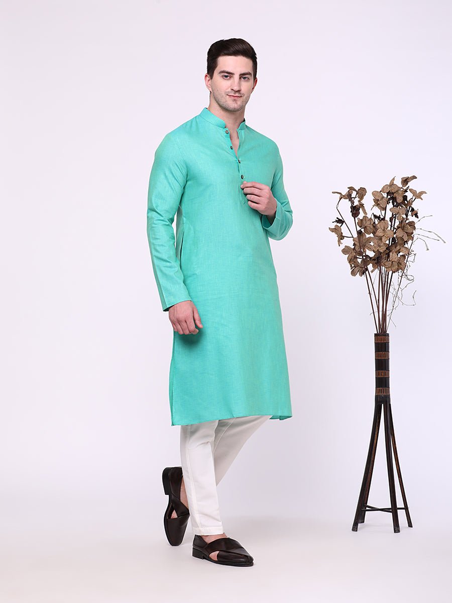 Mint Green Cotton Blend Kurta Pajama (2-Piece) - Image 4