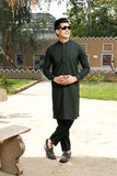 Bottle Green Solid Cotton Kurta Trouser Set (2-Piece) - Image 4