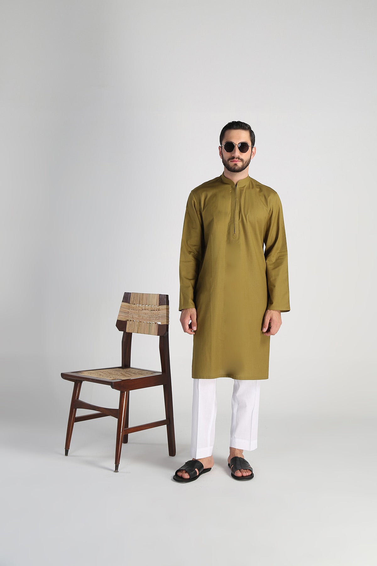 Light Green Cotton Jacquard Kurta (2-Piece) - Image 1