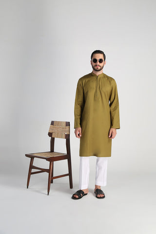 Light Green Cotton Jacquard Kurta (2-Piece) - Image 4