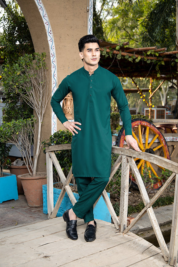 Teal Cotton-Blend Kurta Pajama Set (2-Piece) - Image 1