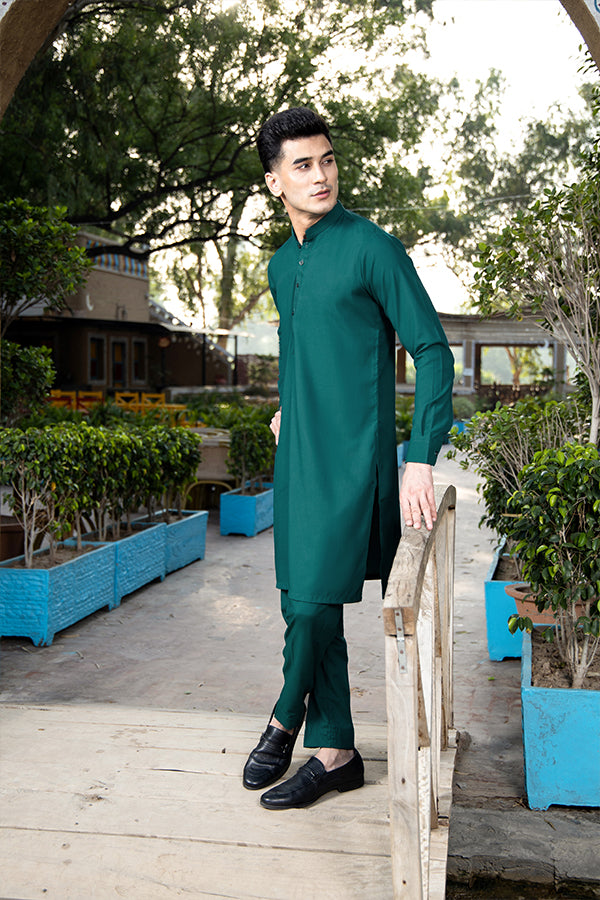 Teal Cotton-Blend Kurta Pajama Set (2-Piece) - Image 3