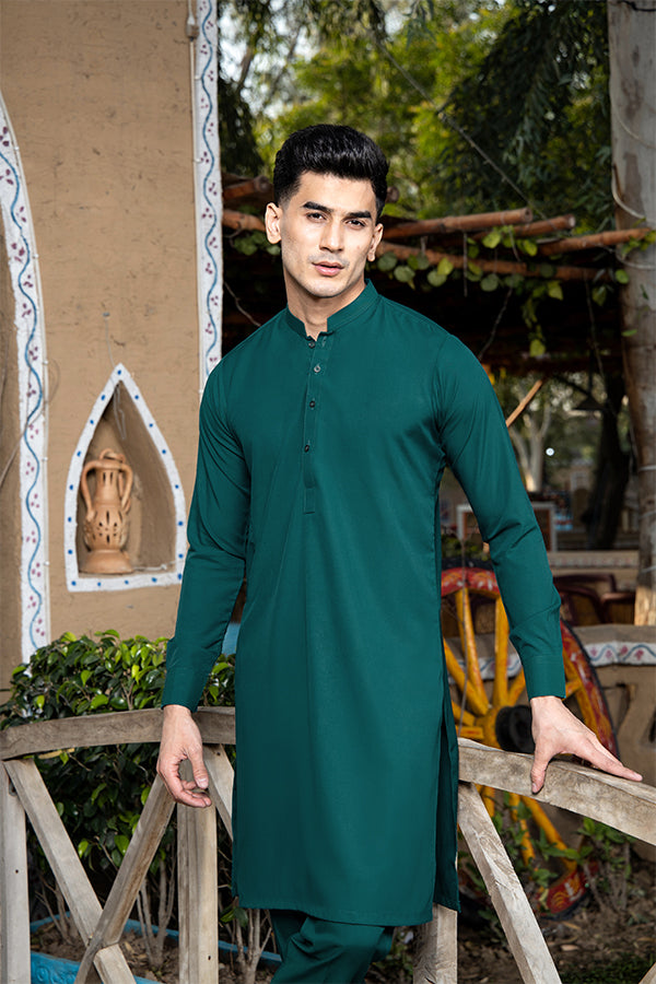 Teal Cotton-Blend Kurta Pajama Set (2-Piece) - Image 4