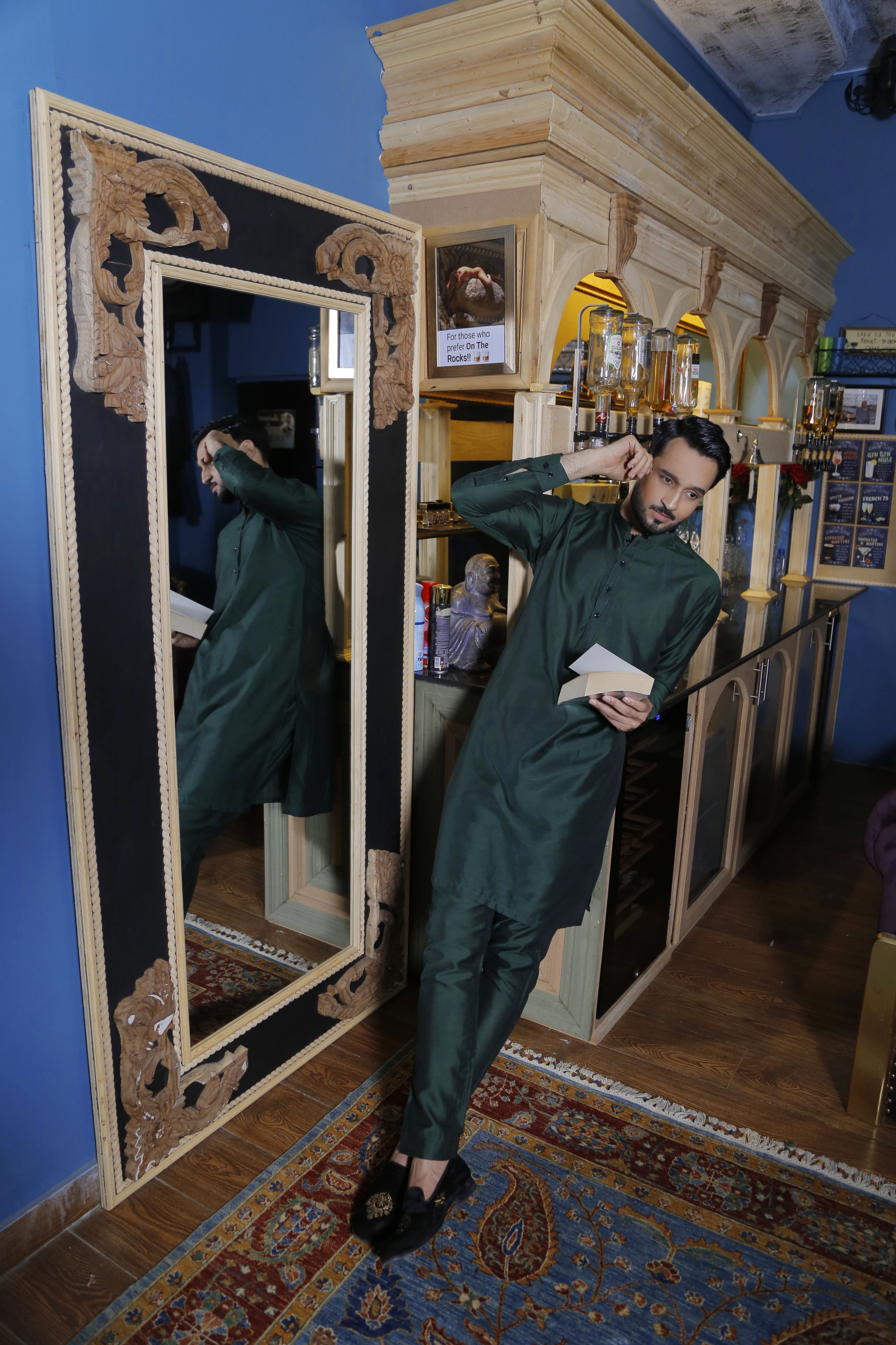 Deep Green Cotton Silk Kurta Pajama (2-Piece) - Image 5