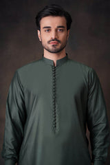 Emerald Green Cotton-Silk Kurta Pajama (2-Piece) - Image 2