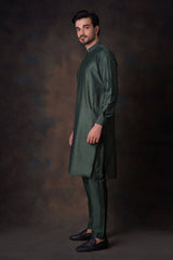 Emerald Green Cotton-Silk Kurta Pajama (2-Piece) - Image 3