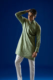 Green Self-Embroidered Cotton Kurta Pajama (2-Piece) - Image 2