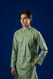 Green Self-Embroidered Cotton Kurta Pajama (2-Piece) - Image 3